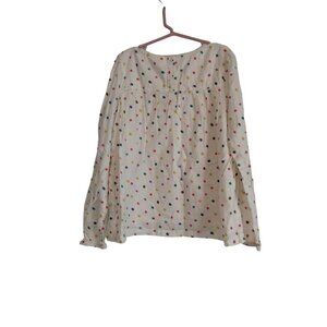 Mini Boden girls white polka dot‎ long sleeve top